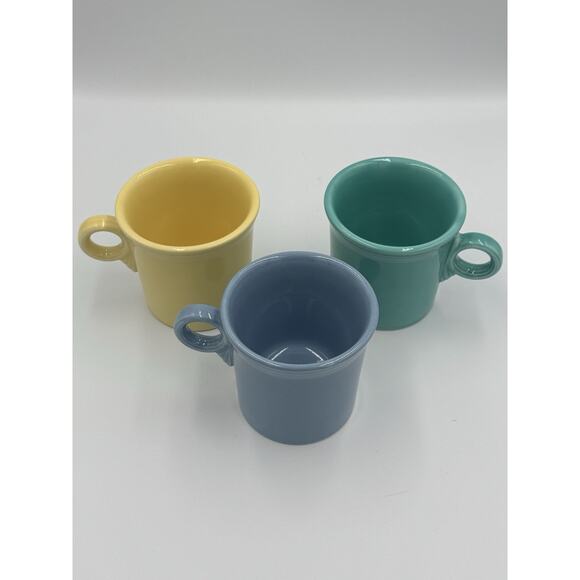 Vintage Fiestaware Java Mugs – Set of 3 – Yellow, Turquoise, Periwinkle - Picture 1 of 4